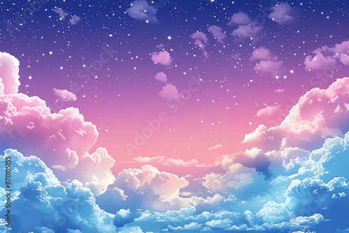 A pastel sky with clouds and stars