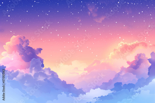 A pastel sky with clouds and stars