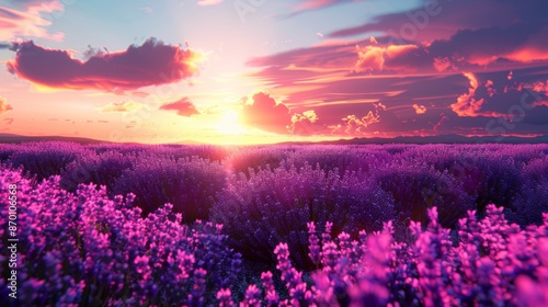 Spring Background with a Charming and Fragrant Lavender Flower Field 
