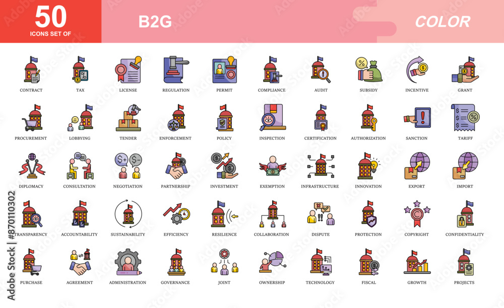 Naklejka premium B2G - Business To Government icon set
