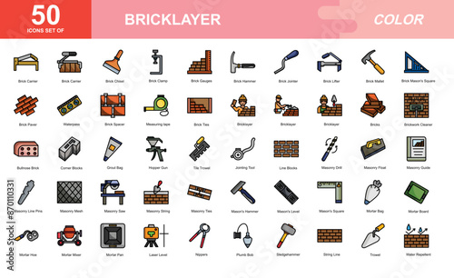 Bricklayer equipment icon set