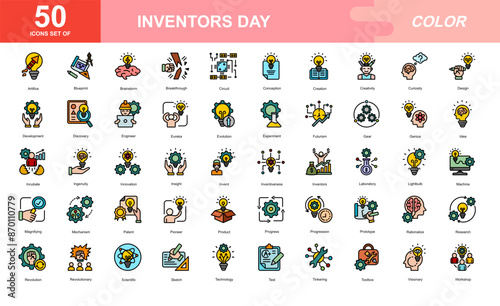 Inventors Day icon set