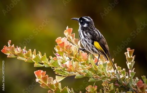 A New Holland honeyeater (phylidonyris novaehollandiae). photo
