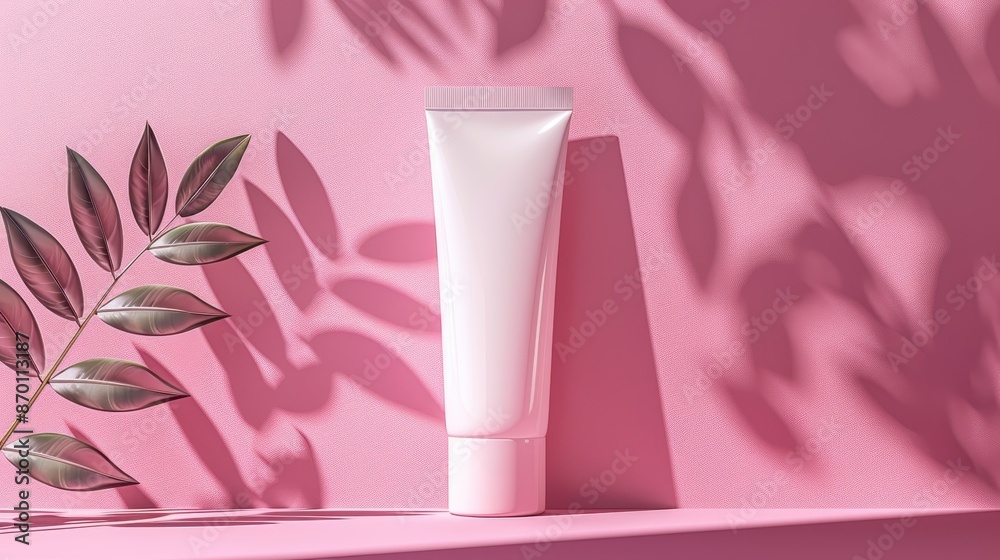 Minimalistic cosmetic tube mockup with clean aesthetic, abstract shapes, illustration background Minimalistic cosmetic tube mockup with clean aesthetic, abstract shapes, illustration background