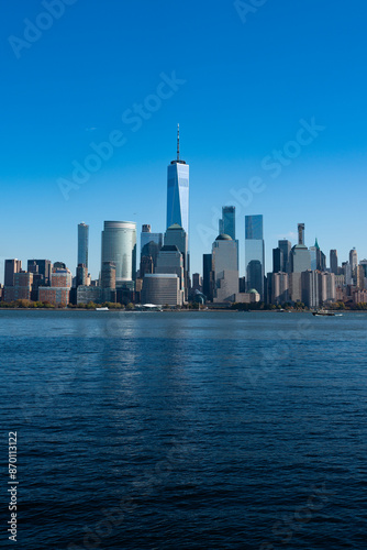 Manhattan's beautiful skyline, New York, United States. Panorama view of New York city skyline in Midtown Manhattan. USA NYC. American big city. Lower Manhattan skyline.