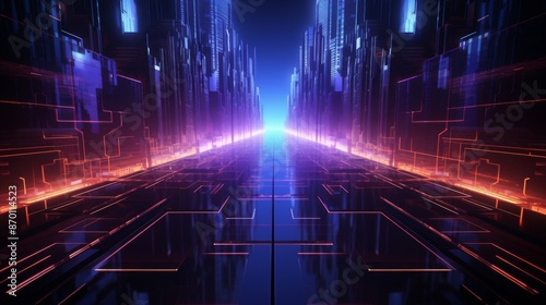 Illuminated Future - Neon Circuitry Technology on Dark Background