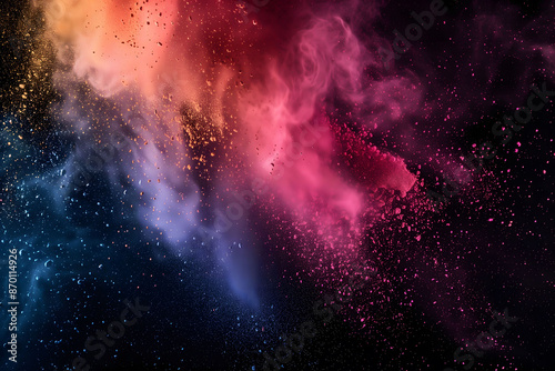 Colorful powder explosion on black background photo