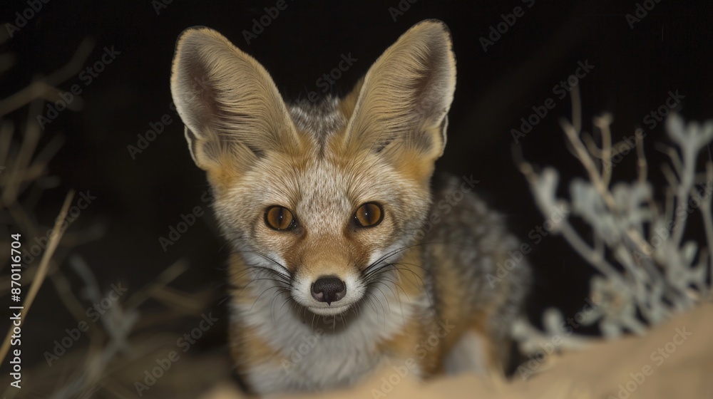 Fototapeta premium Desert foxes, with their large ears and nocturnal habits, navigate the night in search of food and water.