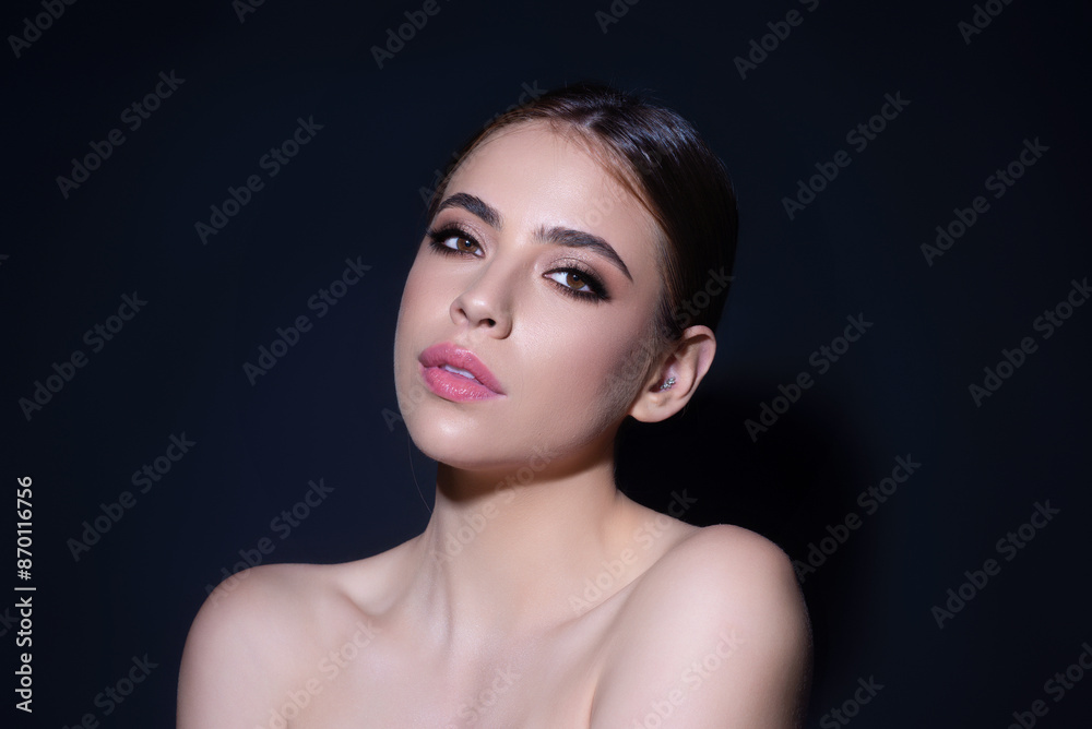 Beautiful sensual woman with clean skin, natural make-up on studio background. Portrait of beautiful girl with perfect skin. Beauty natural woman. Pretty woman face. Beauty sensual young model. Beautiful sensual woman with clean skin, natural make-up on studio background. Portrait of beautiful girl with perfect skin. Beauty natural woman. Pretty woman face. Beauty sensual young model.