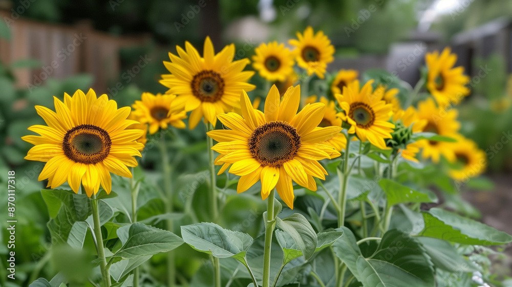 Sunflowers blooming in the sun in nature garden Sunflowers blooming in the sun in nature garden