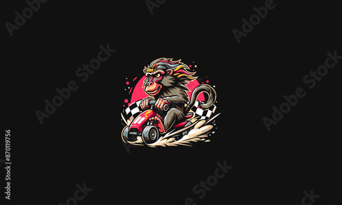 monkey riding car racing vector mascot design