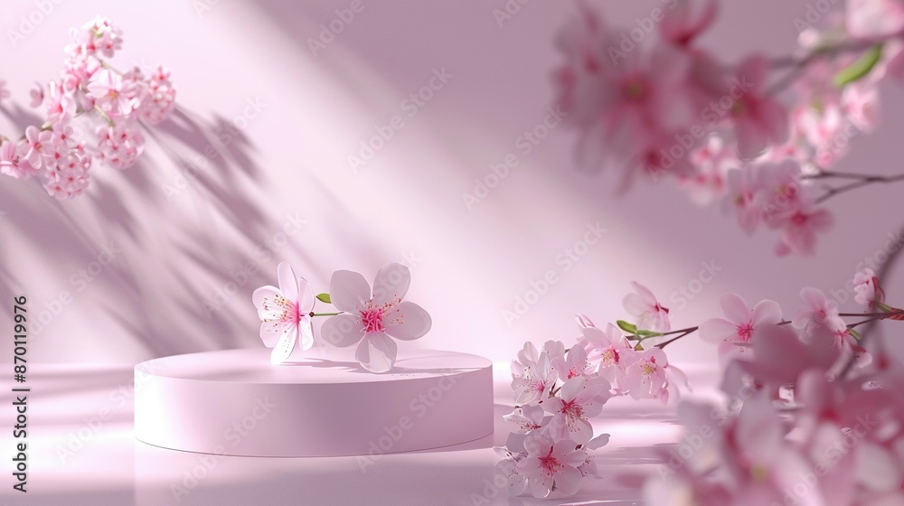 3D Pink Podium with Spring Flowers: Beauty Product Showcase 3D Pink Podium with Spring Flowers: Beauty Product Showcase