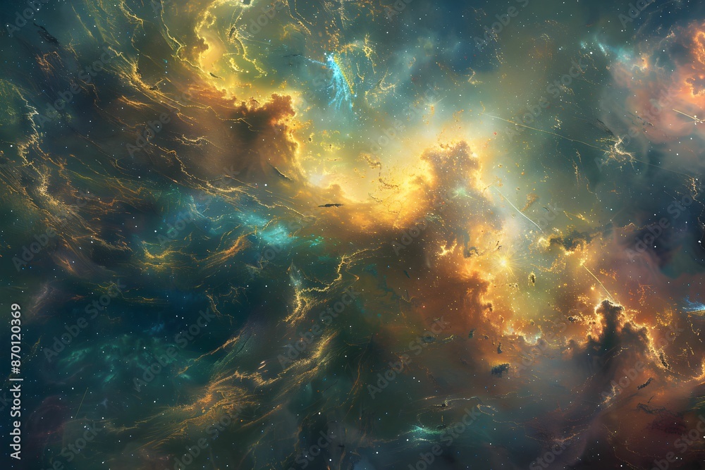 Obraz premium An Enchanting Kaleidoscope of Vibrant Nebulae and Glimmering Stars in the Vast Expanse of a Distant Galaxy, Capturing the Breathtaking Beauty and Infinite Wonder of the Universe.