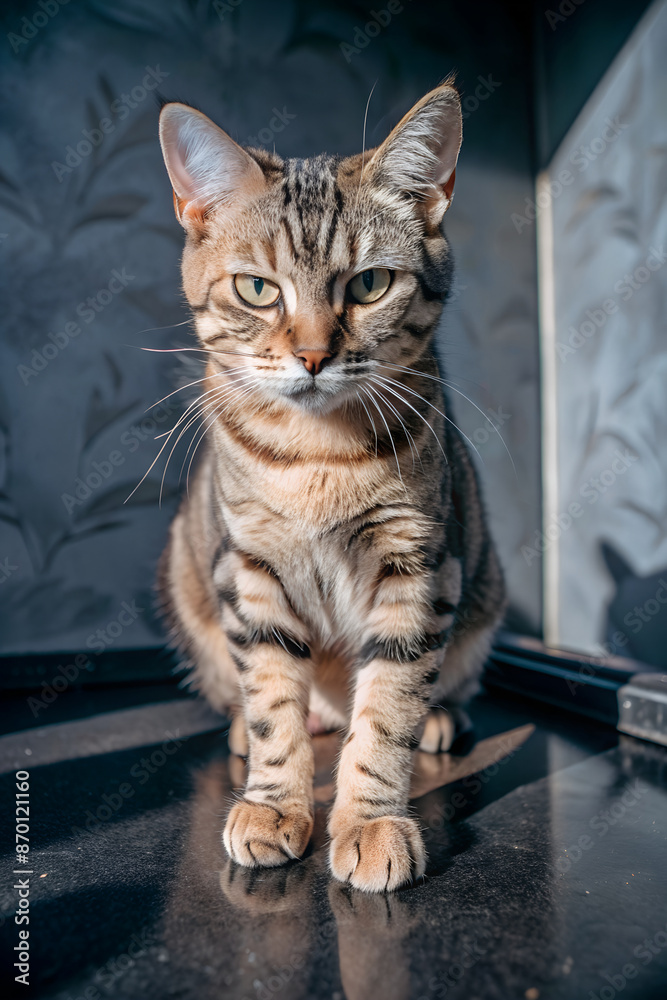 Portrait of a cute cat with expressive eyes sitting by the window Portrait of a cute cat with expressive eyes sitting by the window