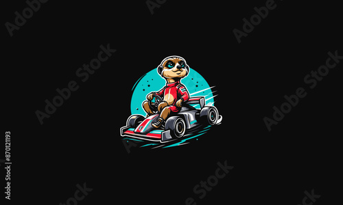 meerkat riding car racing vector flat design