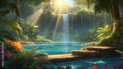 Waterfall in summer