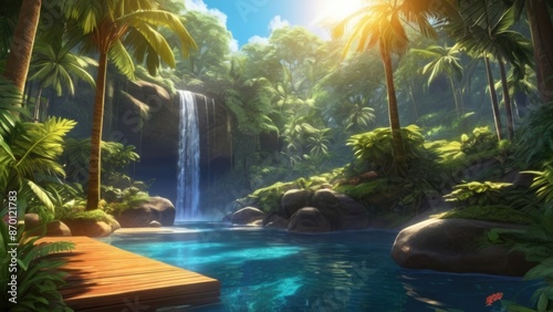 Waterfall in summer