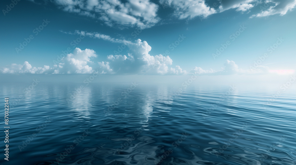 Obraz premium Expansive view of a calm blue ocean meeting the horizon.