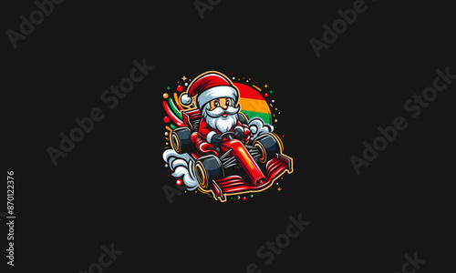 santa riding car racing vector illustration flat design