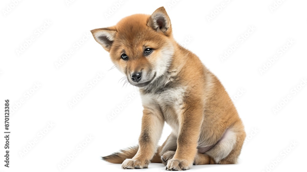 Obraz premium Curious Shiba Inu Puppy with Fox-Like Appearance Tilting Head in Adorable Pose