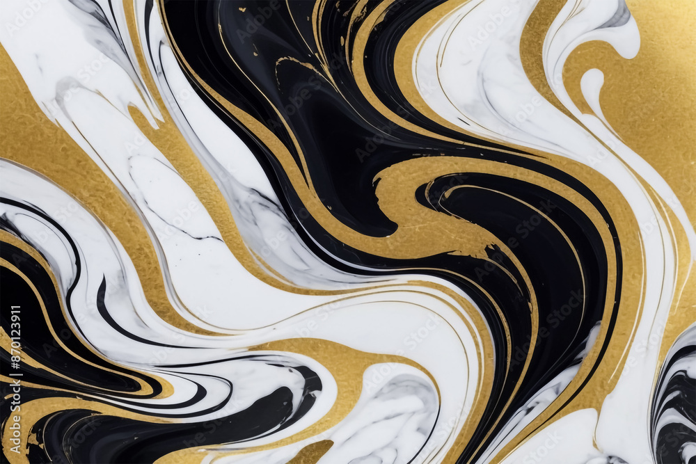 Obraz premium Abstract Marble Swirls in Black, Gold, and White