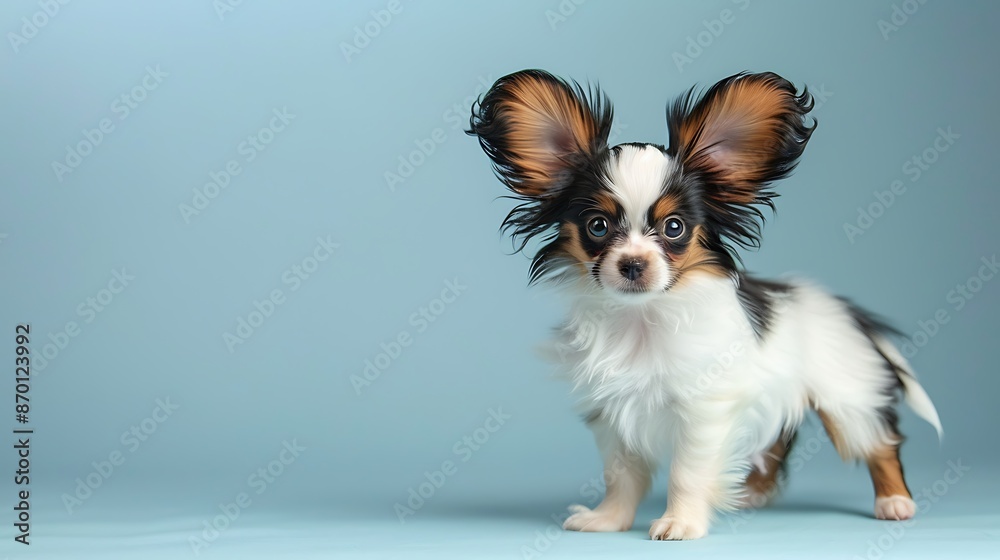 Confident Papillon Puppy with Butterfly-Ears Stands Proudly | Adorable Small Dog Poses with Chest Out