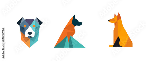 Free Download Set of Flat dog logo design, minimalist geometric animal icon. Modern dog logo for branding, apps, and websites. - GFXLoad