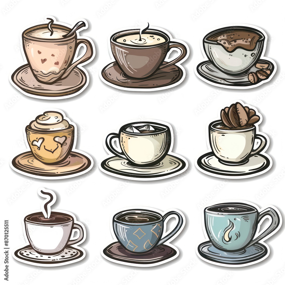 Collection sticker of coffee cup, white background, vector illustration Collection sticker of coffee cup, white background, vector illustration