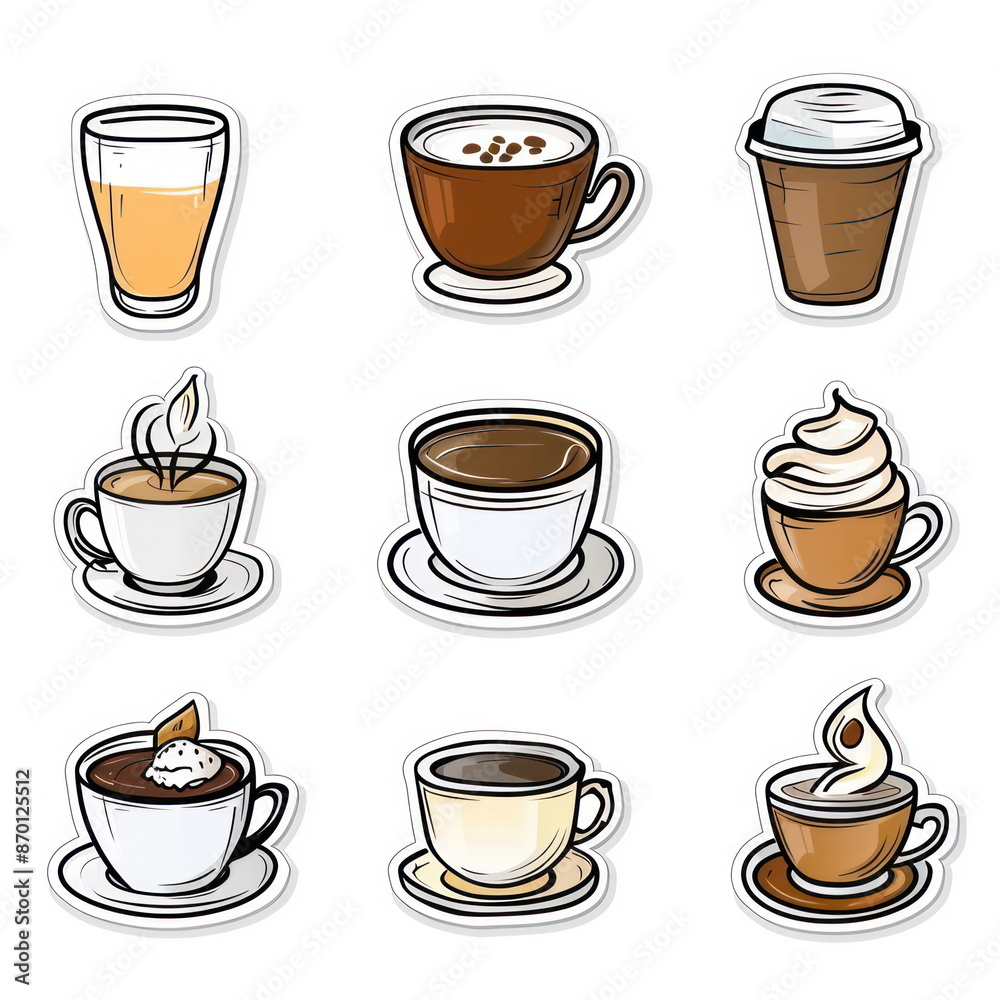 Collection sticker of coffee cup, white background, vector illustration Collection sticker of coffee cup, white background, vector illustration