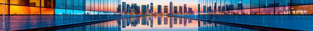 Obraz premium abstract cityscape with vibrant colors and blurry reflections.