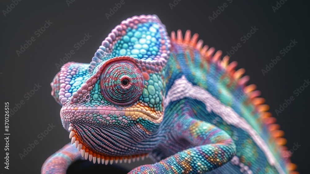 Close shot of a Chameleon on a black background Close shot of a Chameleon on a black background