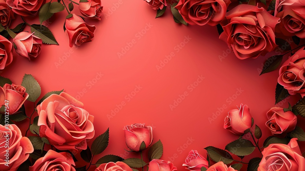 Top View Roses: Wedding Invitation Cards Background with Empty Space Top View Roses: Wedding Invitation Cards Background with Empty Space