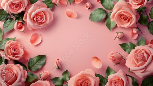Top View Roses: Wedding Invitation Cards Background with Empty Space
