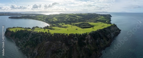 Headland and farmland in Shakespeare Regional Park. Army Bay, Whangaparāoa, Auckland, New Zealand. photo