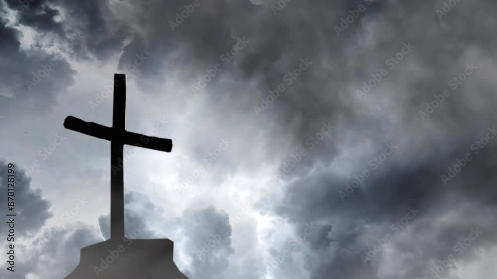silhouette of a wooden cross against a stormy background silhouette of a wooden cross against a stormy background