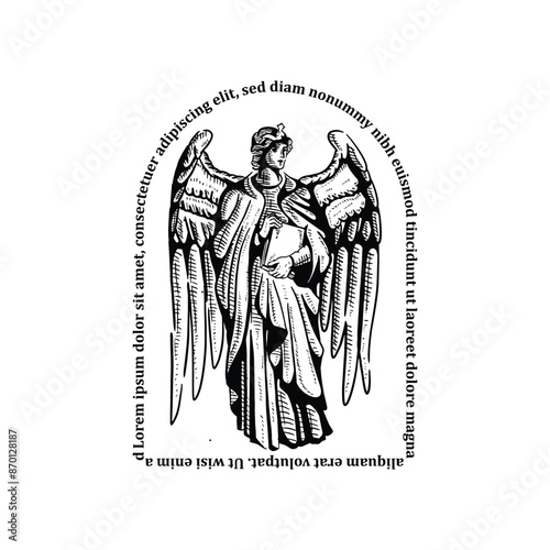 Hand drawn Uriel archangel biblical angel vector art illustration