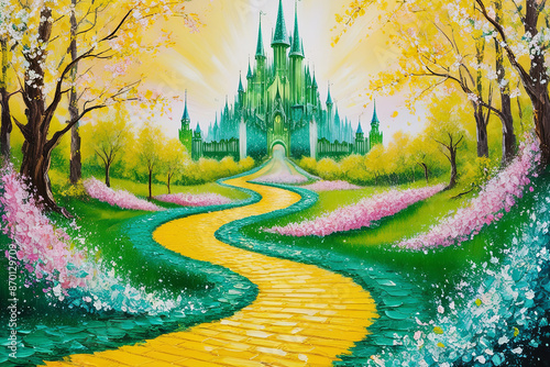 Golden yellow brick road to Emerald City photo