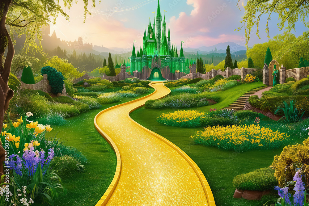 Golden yellow brick road to Emerald City