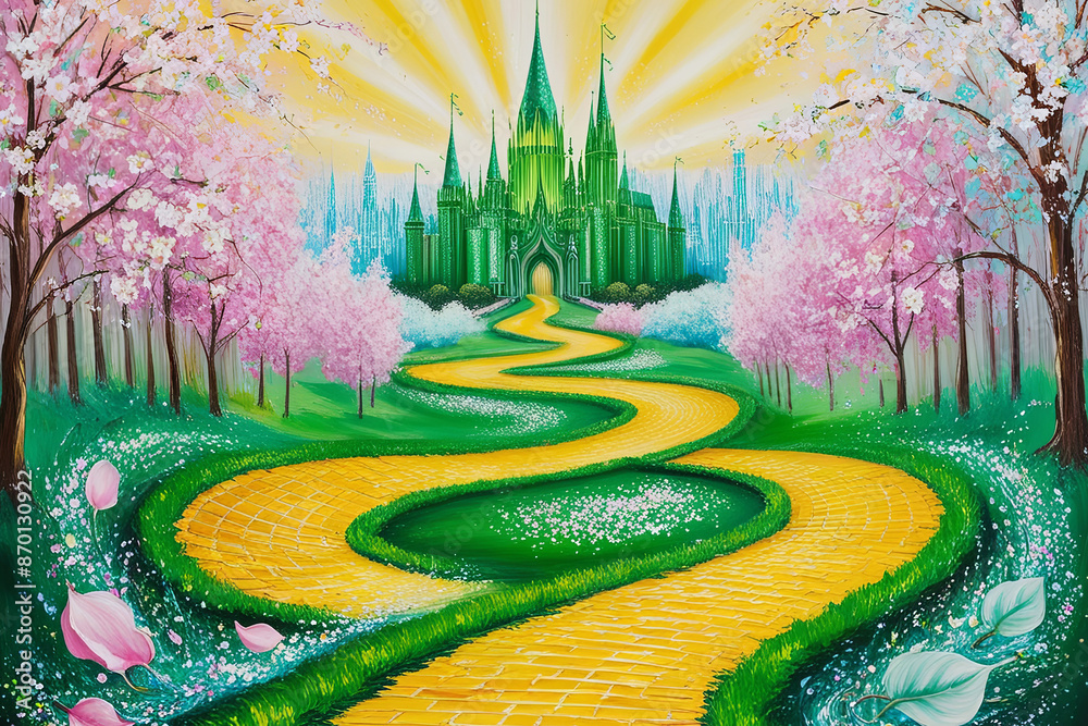Golden yellow brick road to Emerald City