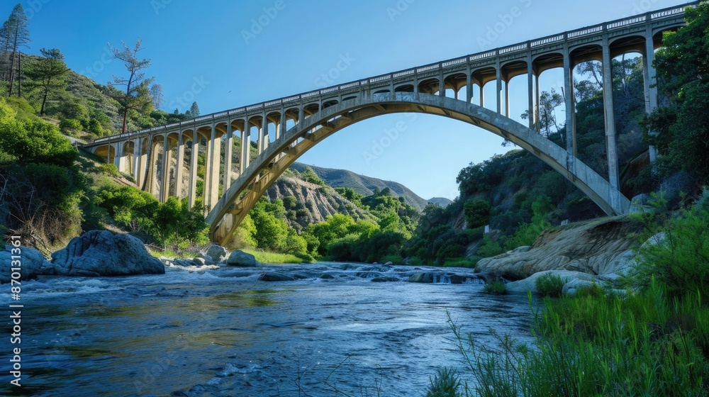 A bridge arching over a flowing river, representing connection and overcoming divides. A bridge arching over a flowing river, representing connection and overcoming divides.