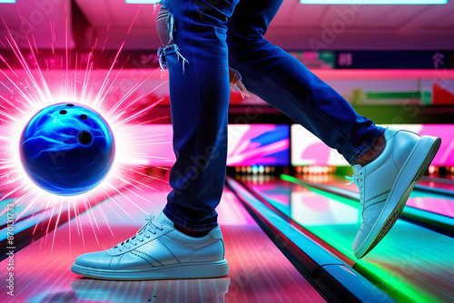 Vibrant neon bowling alley scene
