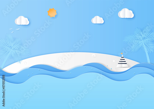 Sea landscape with blue background