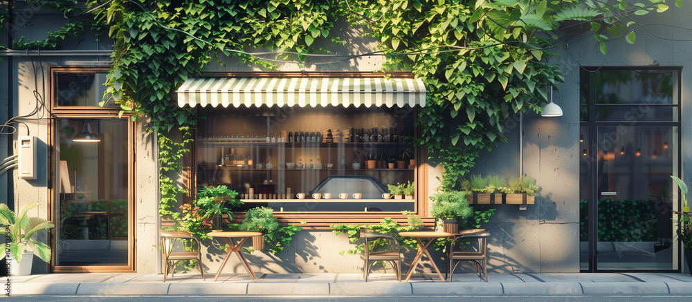 small street cafe coffeeshop covered with plant small street cafe coffeeshop covered with plant