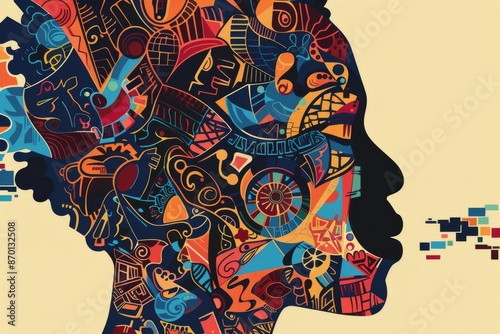 Abstract Portrait of a Woman with Colorful Patterns