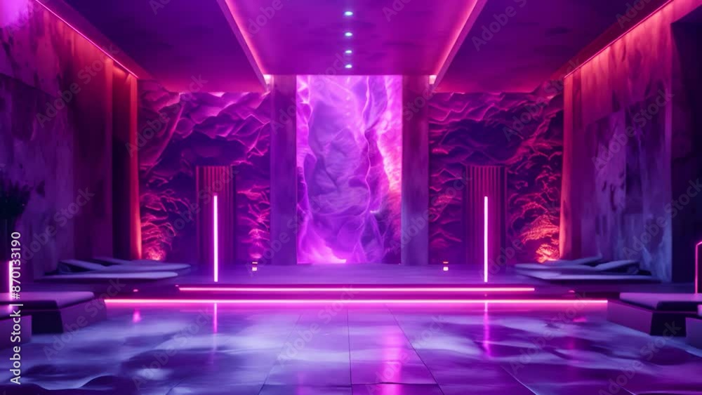 Futuristic neon room zoom in, Pink and purple glowing lights in a ...