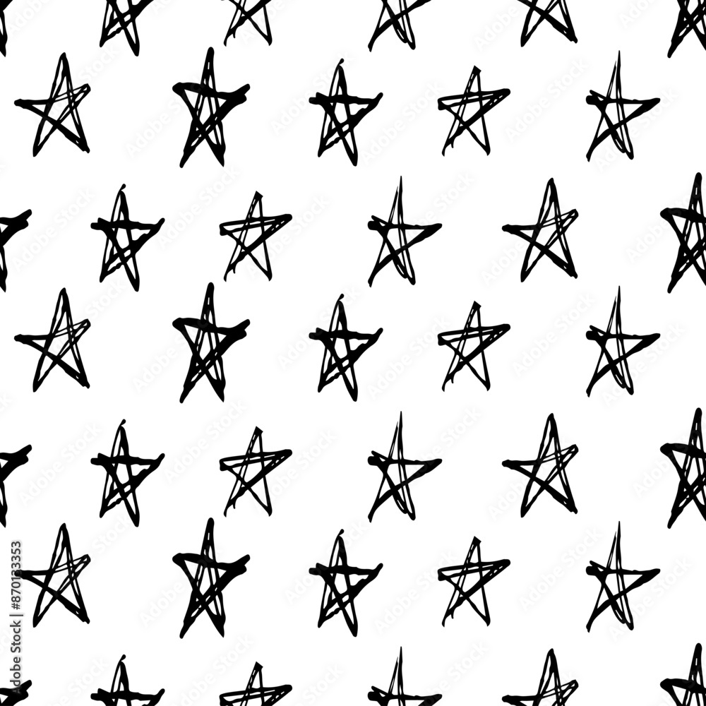 Hand-Drawn Black and White Star Pattern Vector Illustration - Abstract Star Doodles Hand-Drawn Black and White Star Pattern Vector Illustration - Abstract Star Doodles