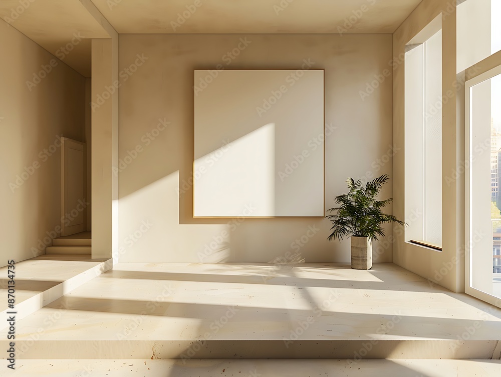 Fototapeta premium Minimalist Interior Design with Blank Canvas and Natural Light.