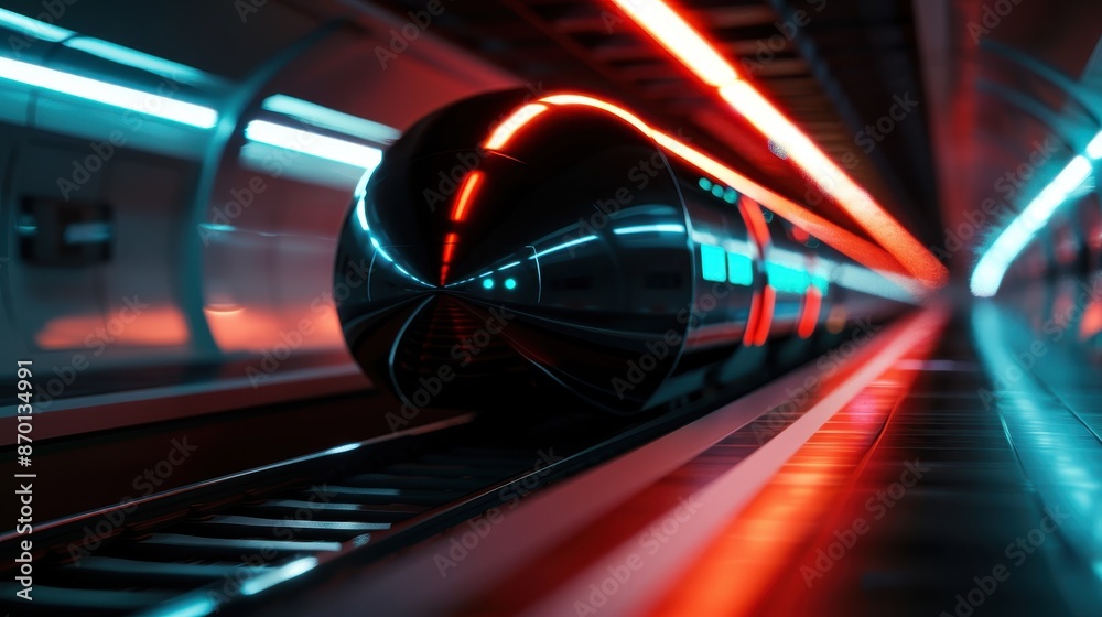 Futuristic High-Speed Train in a Neon-Lit Tunnel with Sleek Modern Design and Vibrant Colors