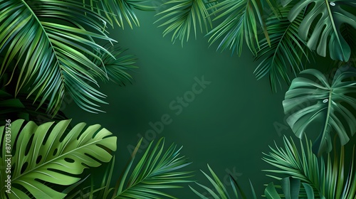 tropical leaf on dark green background