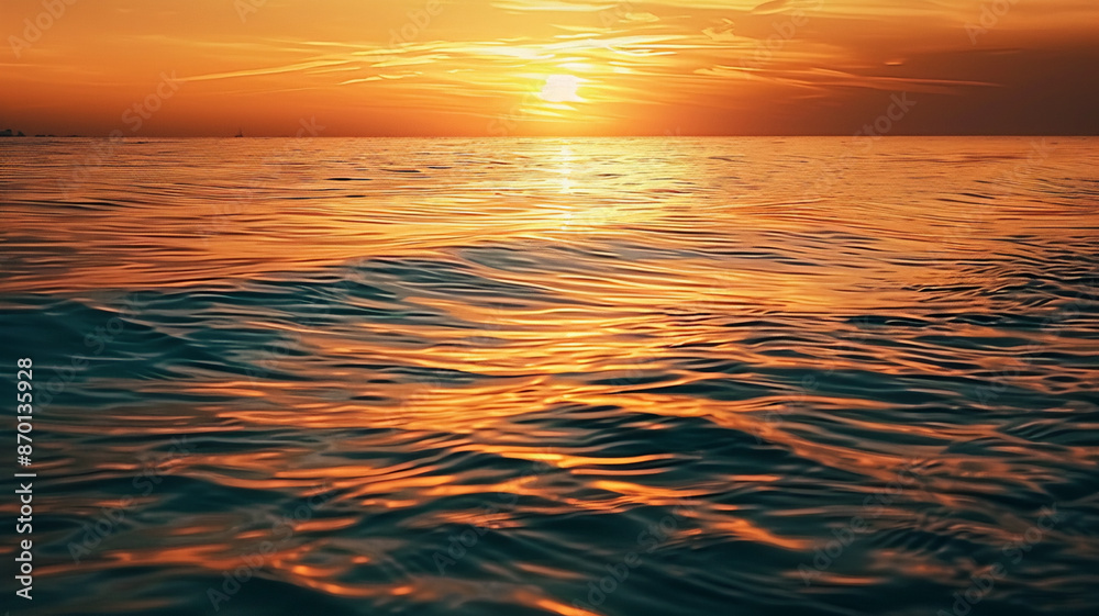 Golden sky reflects on tranquil waters at dusk, AI Generative Golden sky reflects on tranquil waters at dusk, AI Generative